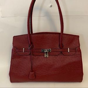Red textured satchel handbag